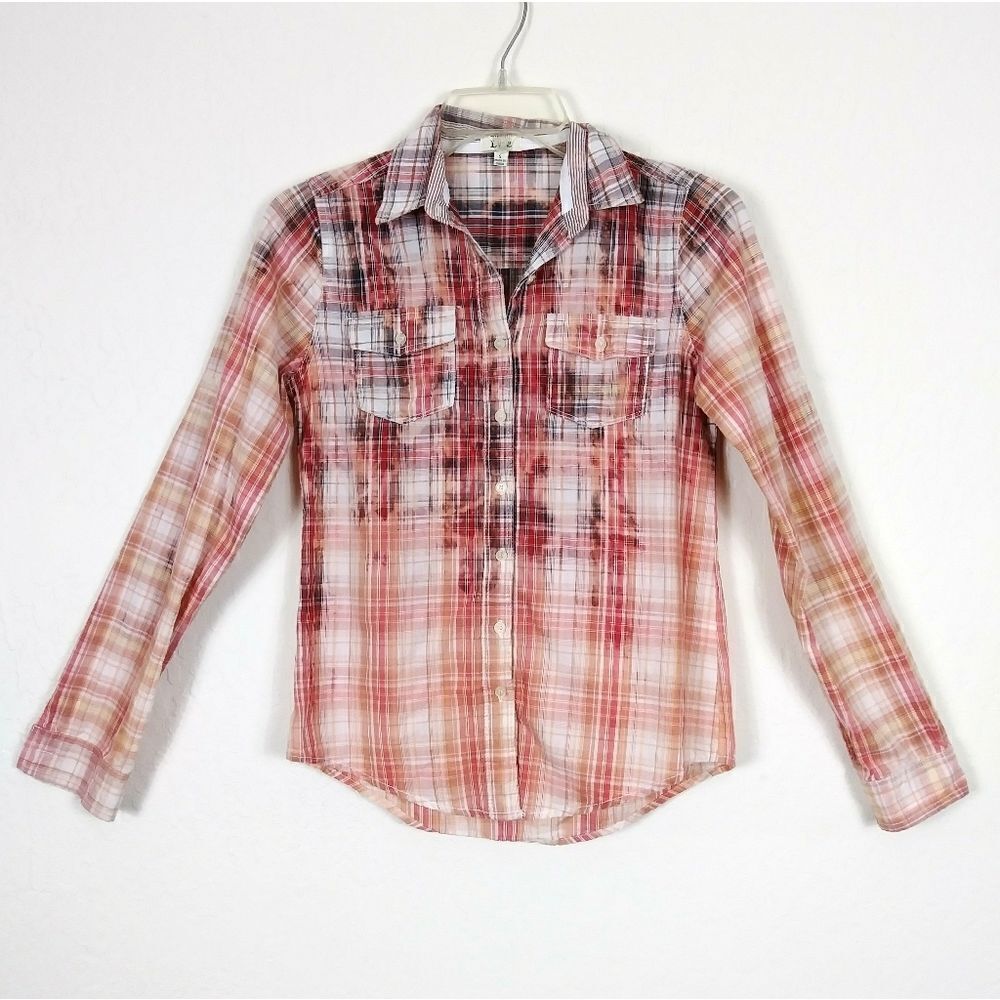 Custom Bleach Dyed Plaid Button Up Shirt
